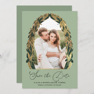 Save The Date Elégant Gold Sage Vert verdure Feuille Mariage