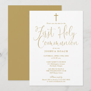 Save The Date Élégant Gold Script Première Sainte Communion
