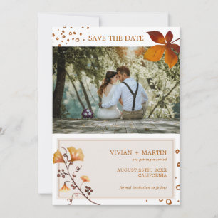 Save The Date Elégant Golden Autumn Leaf Mariage photo