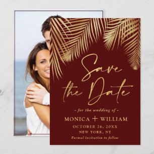 Save The Date Elégant Golden Palm Branch Mariage Photo