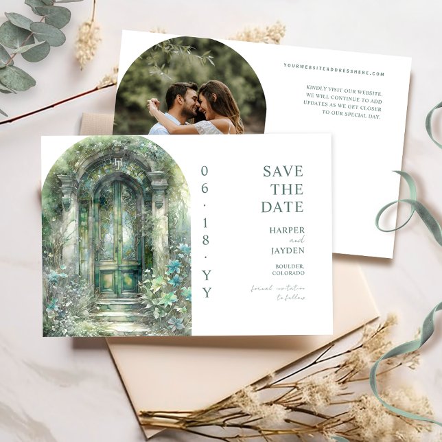 Save The Date Elegant Green Botanical Garden Photo Wedding (Créateur téléchargé)