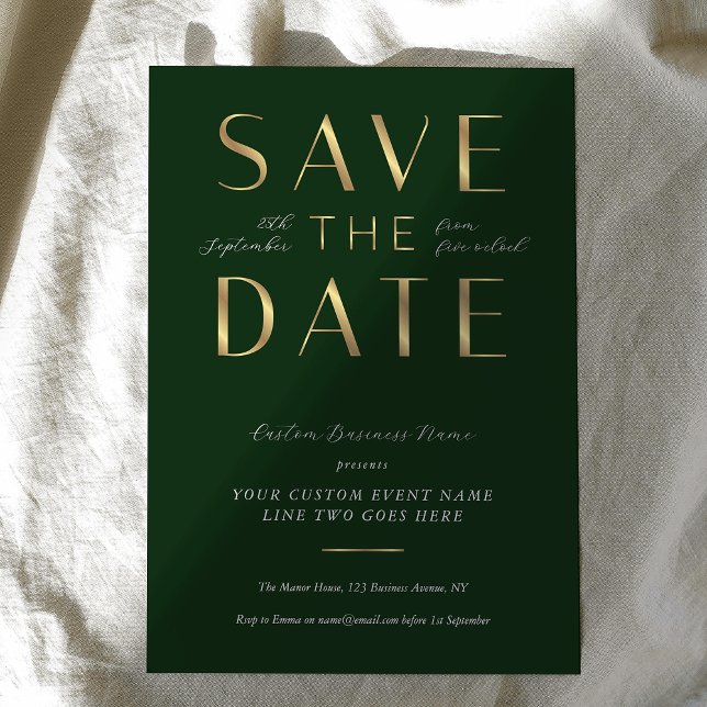 Save The Date Elegant Green & Gold Business Event Corporate (Créateur téléchargé)
