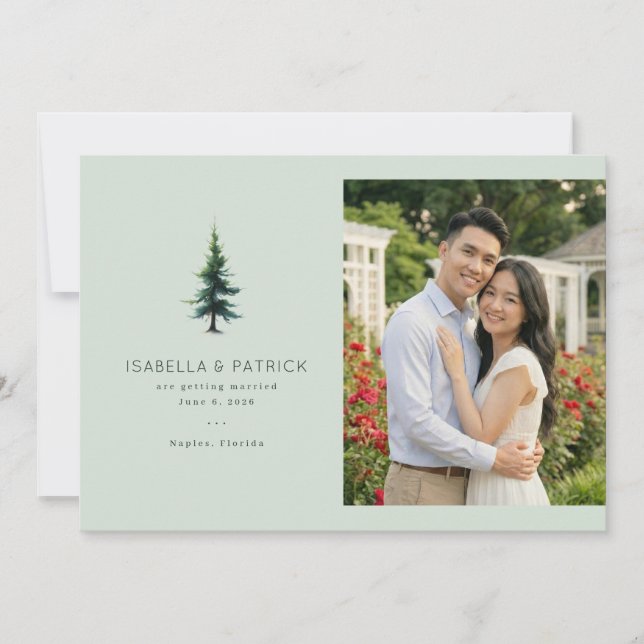 Save The Date Elegant Green Tree Illustration (Devant)