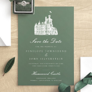 Save The Date Élégant Green Vintage Castle Mariage d'illustratio