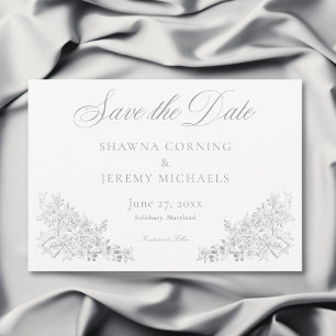 Save The Date Elegant Grey Chinoiserie Nature & Oiseaux Mariage
