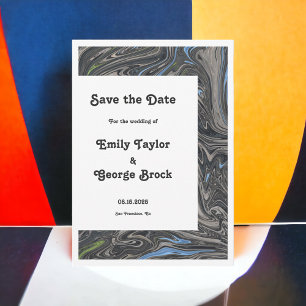 Save The Date Elégant Gris Bleu Huile Peinture Mariage Abstrait