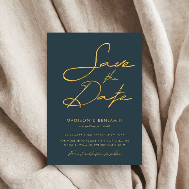 Save The Date Elegant Gris Or Mariage de typographie moderne (Créateur téléchargé)