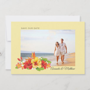 Save The Date Élégant Hibiscus Tropical Floral Photo Mariage