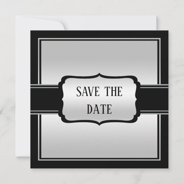 Save The Date Elégant homme's Silver & Black Anniversaire (Devant)