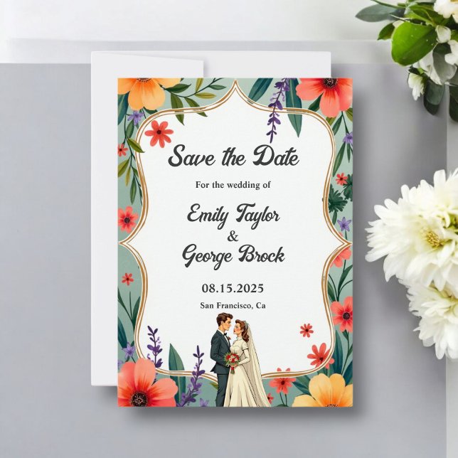 Save The Date Élégant Jardin Floral Mariée et Mariage d'été (Créateur téléchargé)
