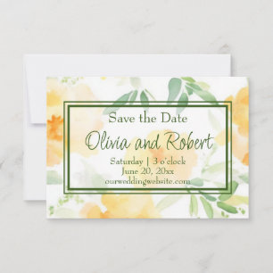 Save The Date Elégant jaune pêche orange aquarelle fleurie