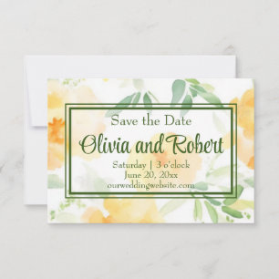 Save The Date Elégant jaune pêche orange aquarelle fleurie