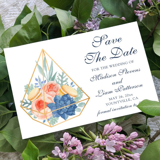 Save The Date Élégant Joli Macaron Floral Succulent (Créateur téléchargé)