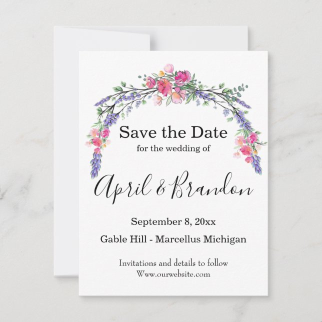 Save The Date Elégant Lavande Eucalyptus rose roses aquarelle (Devant)