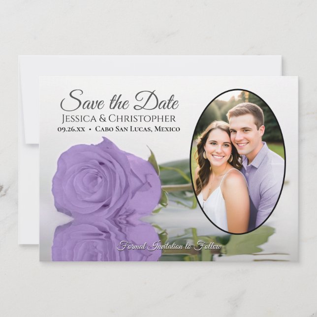 Save The Date Élégant Lavande violet Rose Oval Photo Mariage (Devant)
