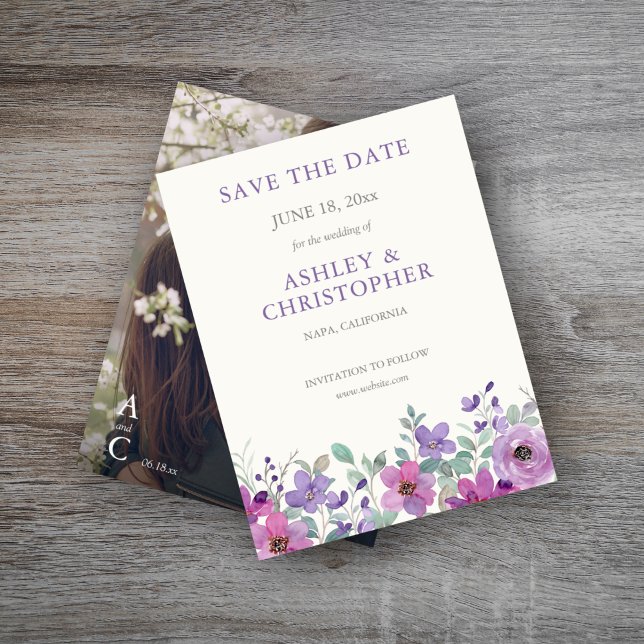 Save The Date Elégant Lavender Aquarelle Floral Mariage photo (Créateur téléchargé)