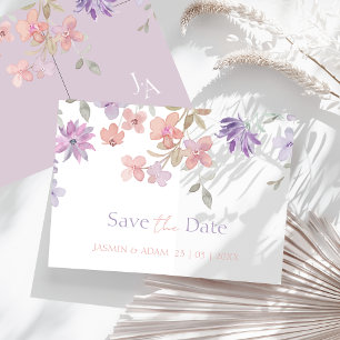 Save The Date Élégant Lavender rose Whimsical Fleur sauvage Mari