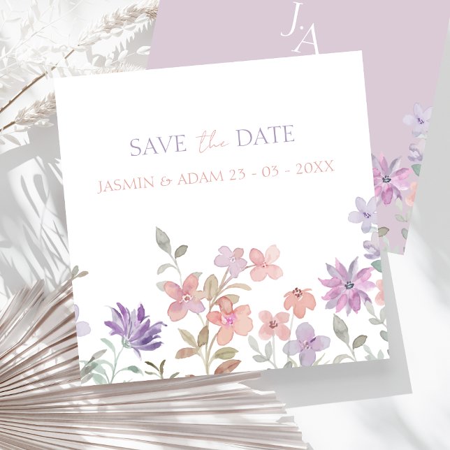 Save The Date Élégant Lavender rose Whimsical Fleur sauvage Mari (Elegant Lavender Pink Whimsical Wildflower Wedding Save The Date Card)