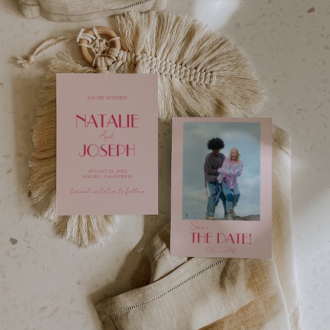 Save The Date Elegant Light Deep Pink Minimalist Photo Wedding (Créateur téléchargé)