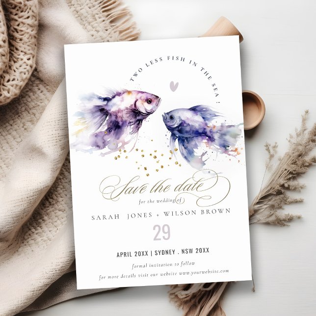 Save The Date Elégant Lilac Aquarelle Mariage de poisson côtier (Créateur téléchargé)
