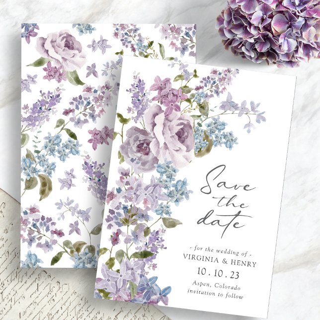 Save The Date Élégant Lilac Enregistrer La Date (Elegant Watercolor Lilac Floral Save The Date by Painted Paperie
)