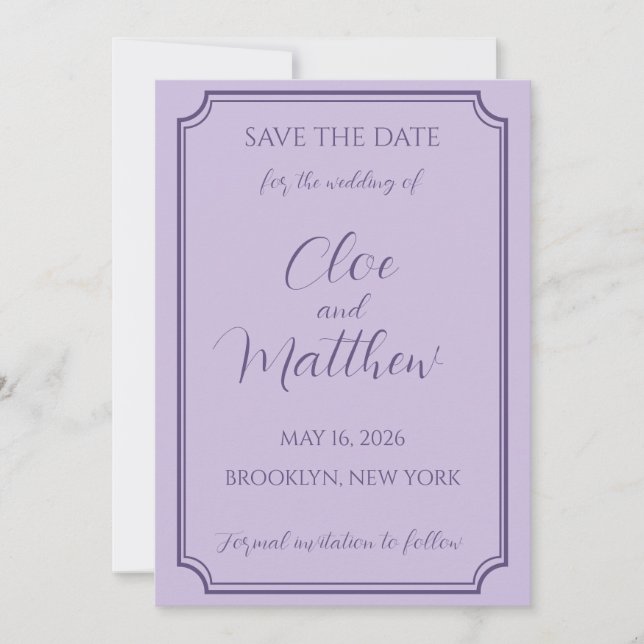 Save The Date Élégant Lilac et Lavender Script Mariage (Devant)