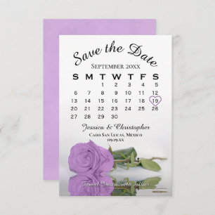 Save The Date Élégant Lilac Purple Rose Calendrier Mariage
