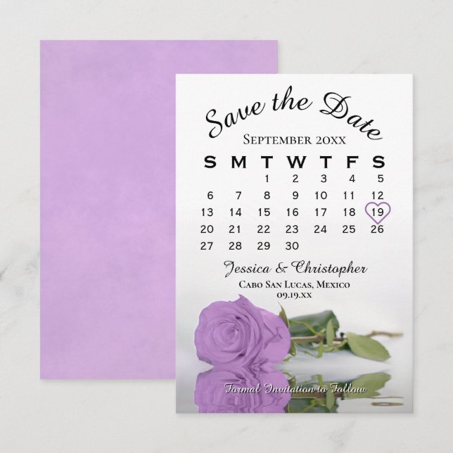 Save The Date Élégant Lilac Purple Rose Calendrier Mariage (Devant / Derrière)