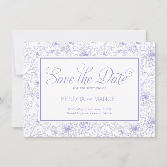 Save The Date Élégant Lilac violet Mariage de Toile Florale (Devant)