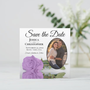 Save The Date Élégant Lilac violet Rose et Mariage photo ovale