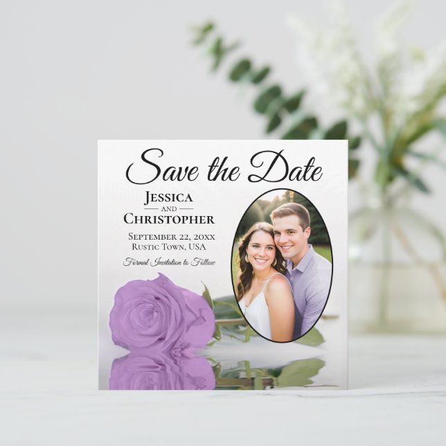 Save The Date Élégant Lilac violet Rose et Mariage photo ovale (Debout devant)