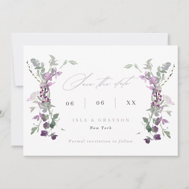 Save The Date Elegant Lilac Wildflowers Wedding (Devant)