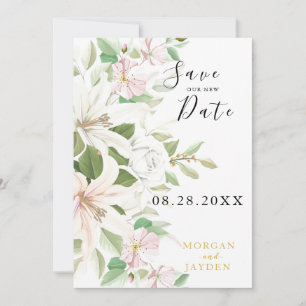 Save The Date Élégant Lili Rose   Rose ivoire Floral Mariage