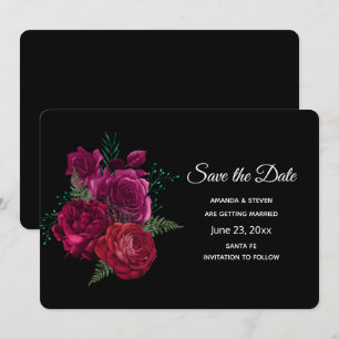 Save The Date Elegant Magenta Rose Floral Bouquet