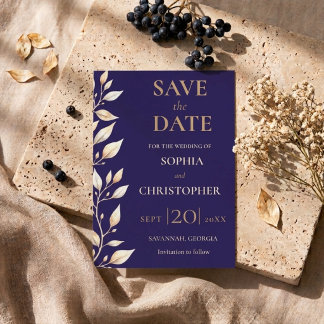 Save The Date Élégant mariage à bordure botanique Navy