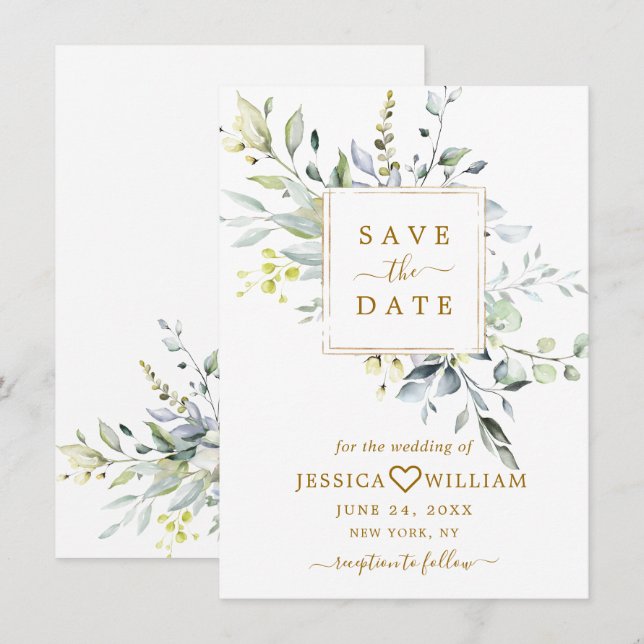 Save The Date Élégant mariage à la gouache de feuillage d'eucaly (Devant / Derrière)