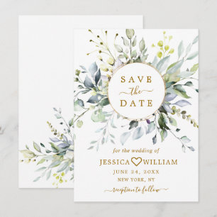 Save The Date Élégant mariage à la gouache de verdure d'eucalypt