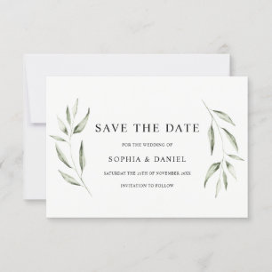 Save The Date Élégant mariage à l'aquarelle feuille verte