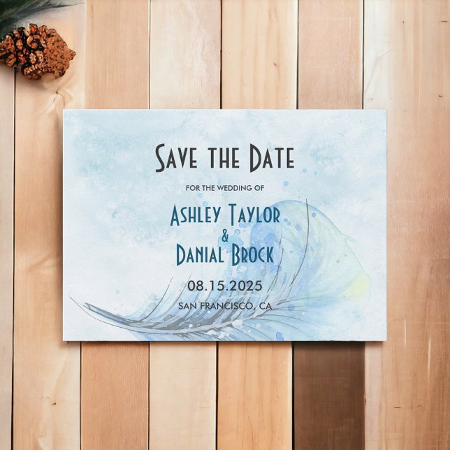Save The Date Élégant Mariage Aquarelle Bleu Marine Rustique Mod (Créateur téléchargé)