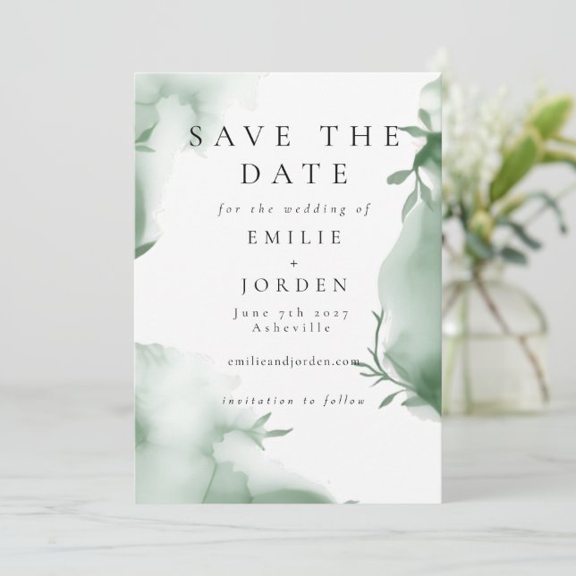 Save The Date Élégant mariage aquarelle de verdure d'eucalyptus (Debout devant)