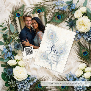 Save The Date Élégant mariage aquarelle plumes de paon TLW26