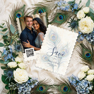 Save The Date Élégant mariage aquarelle plumes de paon TLW26