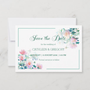 Save The Date Élégant mariage aquarelle rose et vert