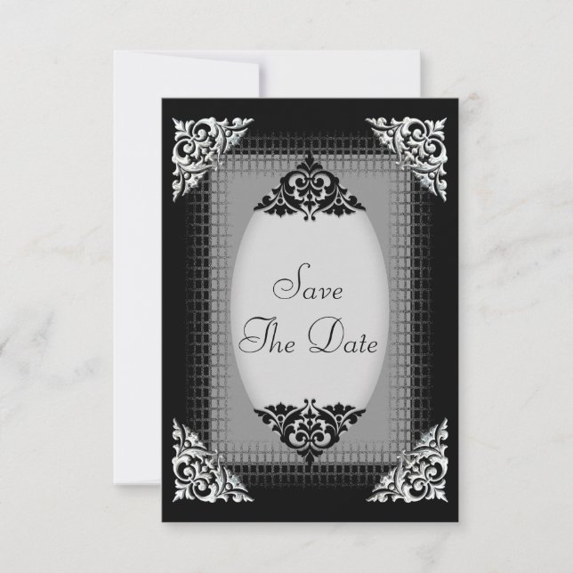 Save The Date Élégant Mariage Argent et Noir d'Annonce de Date d (Devant)