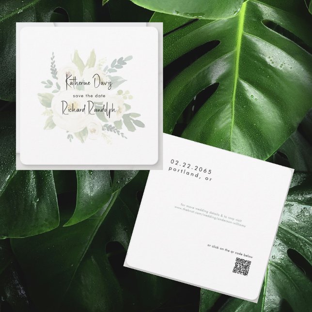 Save The Date Élégant Mariage arrondi de Rose blanche (Créateur téléchargé)