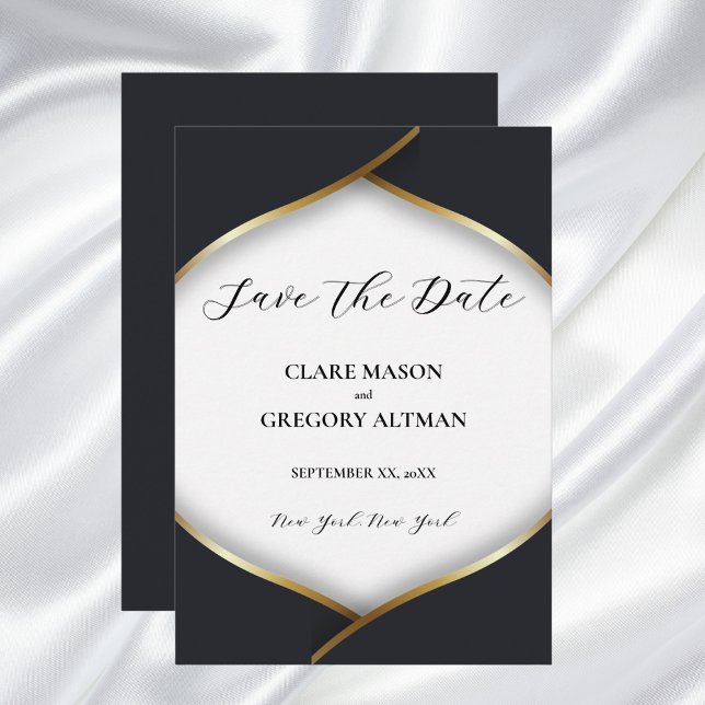 Save The Date Élégant Mariage Black White Gold (Elegant Black White Gold Wedding Save The Date Card)