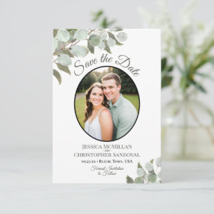 Save The Date Élégant mariage blanc eucalyptus et verdure & phot