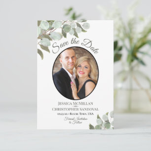 Save The Date Élégant mariage blanc eucalyptus et verdure & phot