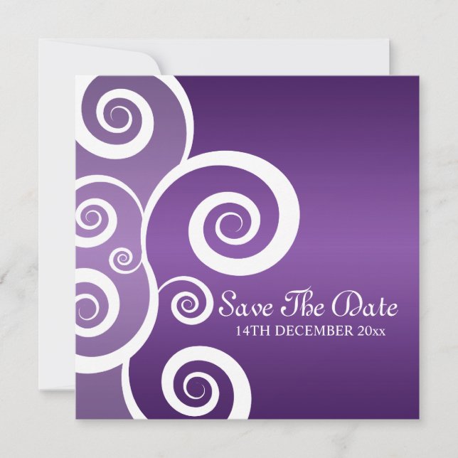 Save The Date Elégant Mariage Blanc Frottes Violet (Devant)