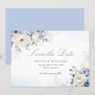 Save The Date Elégant Mariage bleu bleu bleu bleu floral